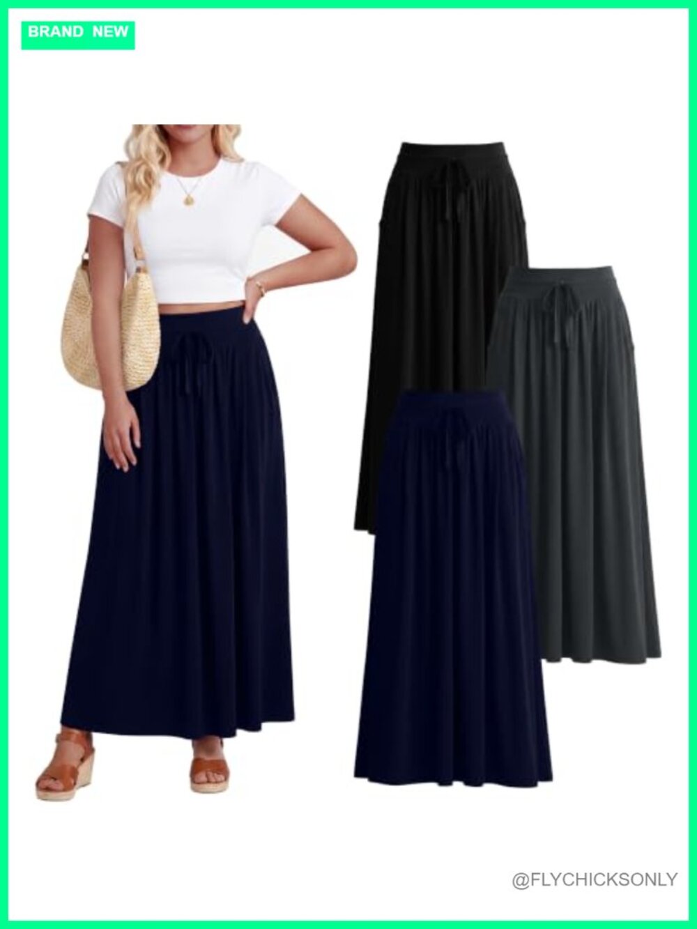 3 Pack Womens Plus Size Maxi Skirt High Waist A-Line Pockets